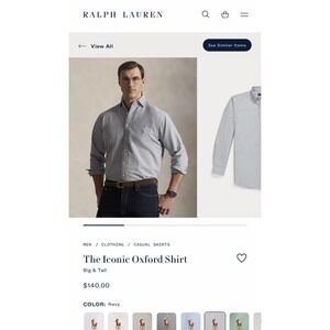 Ralph Lauren Mens Classic Fit Button Down Long Sleeve Shirt Oxford Cotton XL